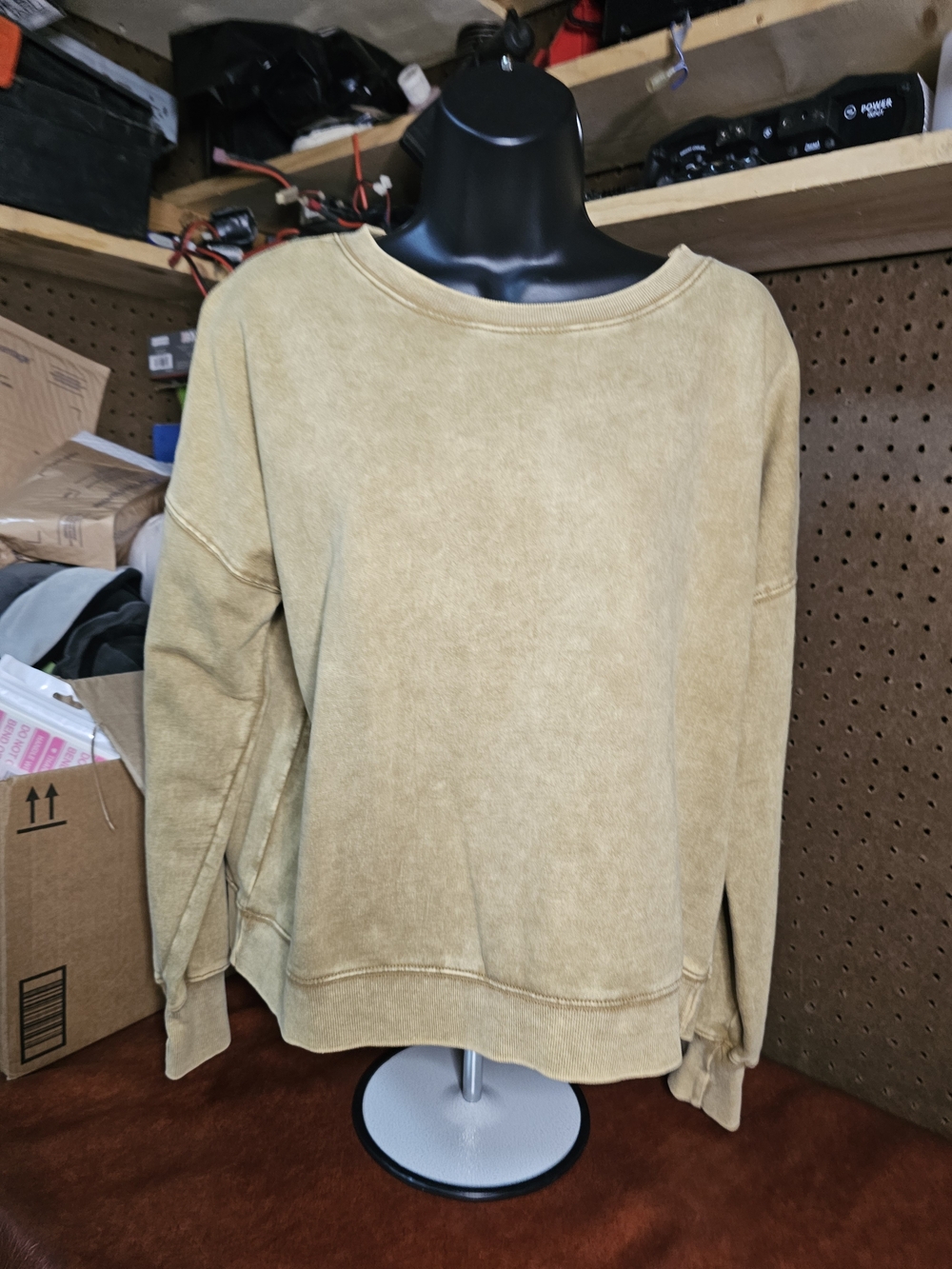 Zenana Acid Wash Oversized Sweatshirt Beige Size Small